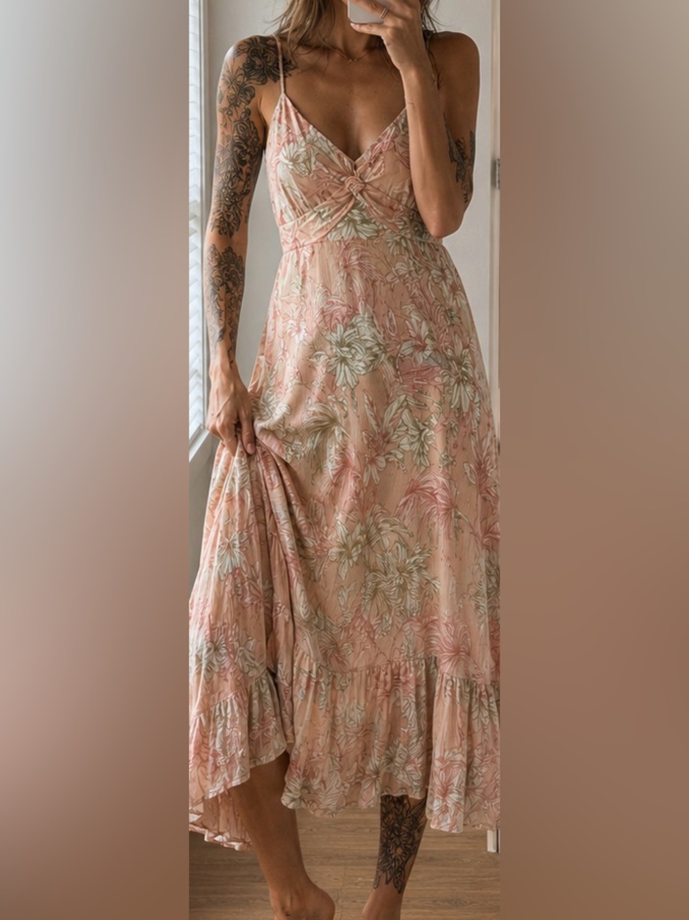 Hem & Thread Pink Floral Midi Dress